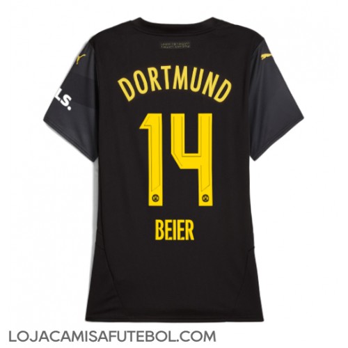 Camisa de Futebol Borussia Dortmund Maximilian Beier #14 Equipamento Secundário Mulheres 2024-25 Manga Curta